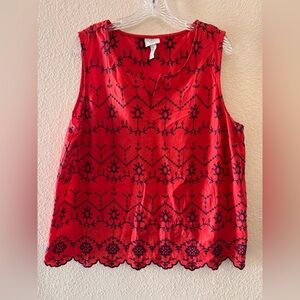 Embroidered deep orange & navy Sleeveless Top